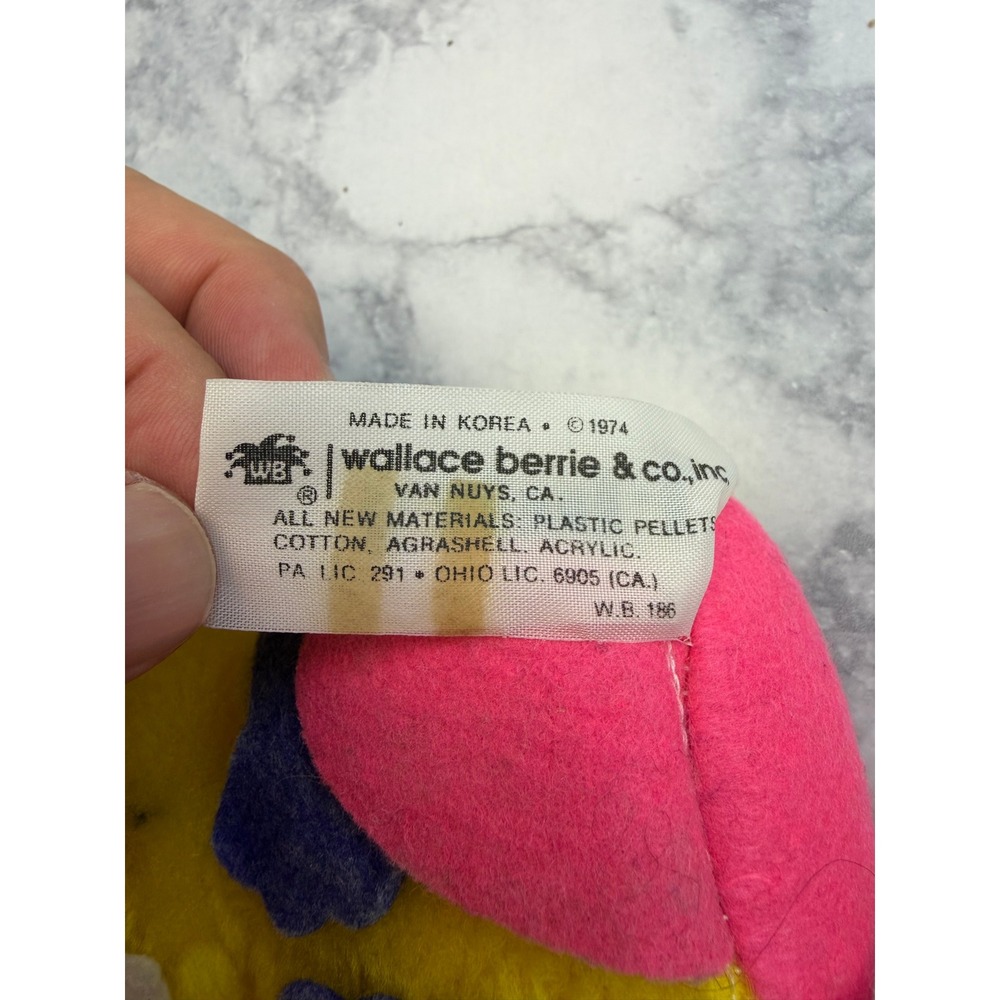 Vintage 1974 Wallace Berrie Fluffy Bunny Plush Yellow Pink Purple 9" WB 186 - Picture 5 of 13